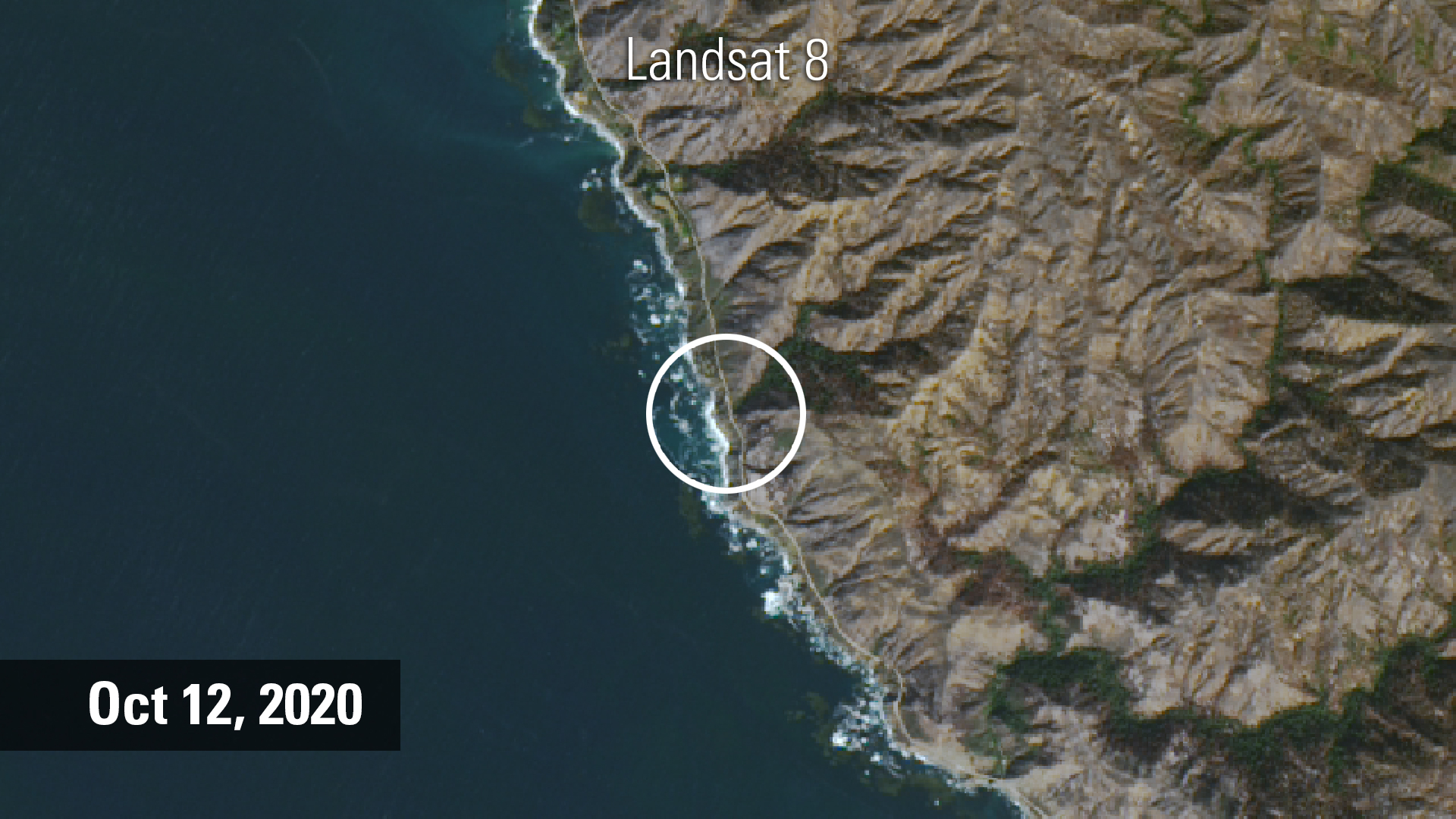 Color satellite image of Big Sur, CA in October 2020