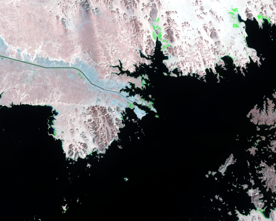 Mar. 24 and 18, 2021, Landsat 8 (path/row 175,176/44) — location of Mubarak Pumping Station, Lake Nasser, Egypt
