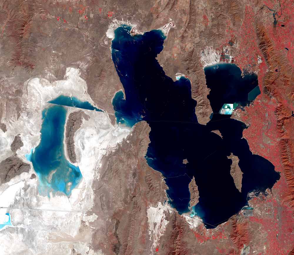 Sept. 22, 29, 1987, Landsat 5 (path/row 38,39/31,32) — Great Salt Lake, Utah, USA