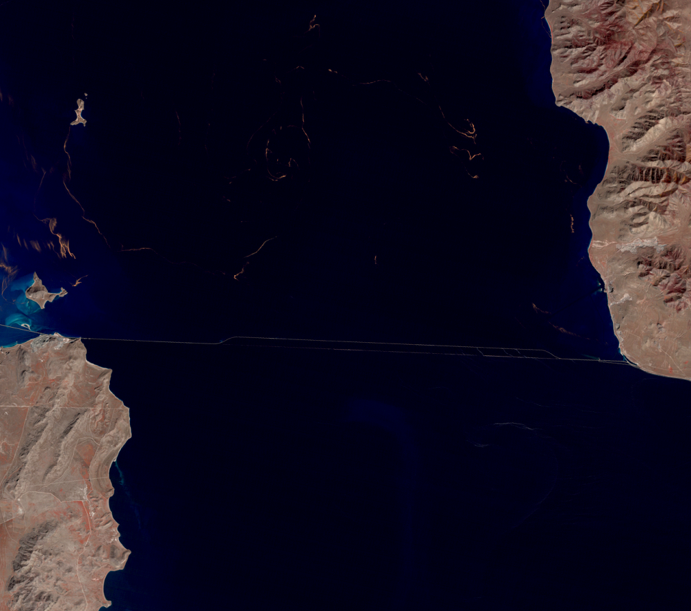 Sept. 22, 29, 1987, Landsat 5 (path/row 38,39/31,32) — Causeway across Great Salt Lake, Utah, USA