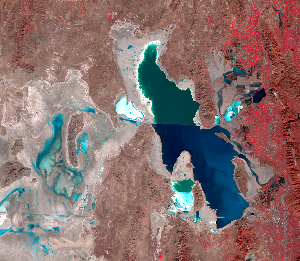 Sept. 28, Oct. 7, 2016, Landsat 8 (path/row 38,39/31,32) — Great Salt Lake, Utah, USA