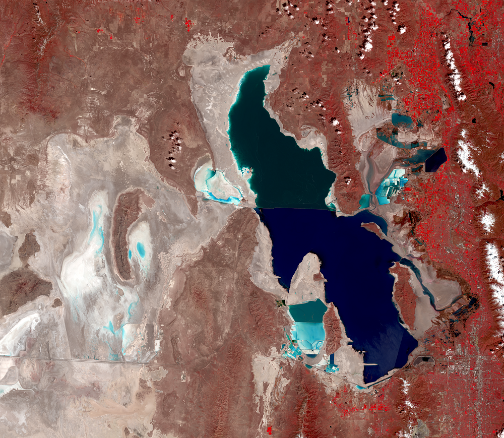 Apr. 28, May 5, 2021, Landsat 8 (path/row 38,39/31,32) — Great Salt Lake, Utah, USA