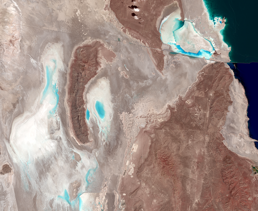 Apr. 28, May 5, 2021, Landsat 8 (path/row 38,39/31,32) — Evaporation basin, Great Salt Lake, Utah, USA