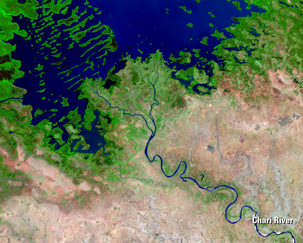 May–June 2018, Landsat 8 (path/row 184–186/50–52) — Chari River Delta, Lake Chad