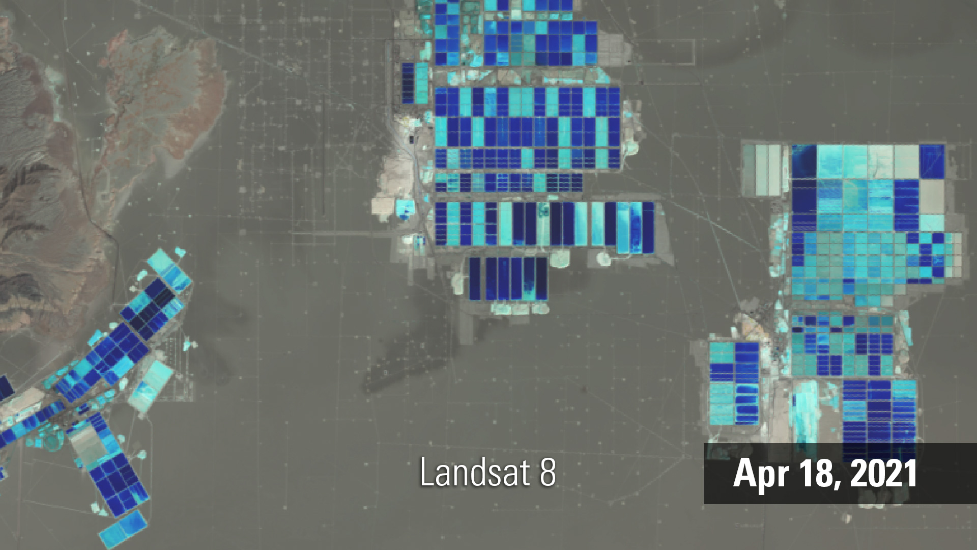 color Landsat image of Chilean lithium mine in 2021