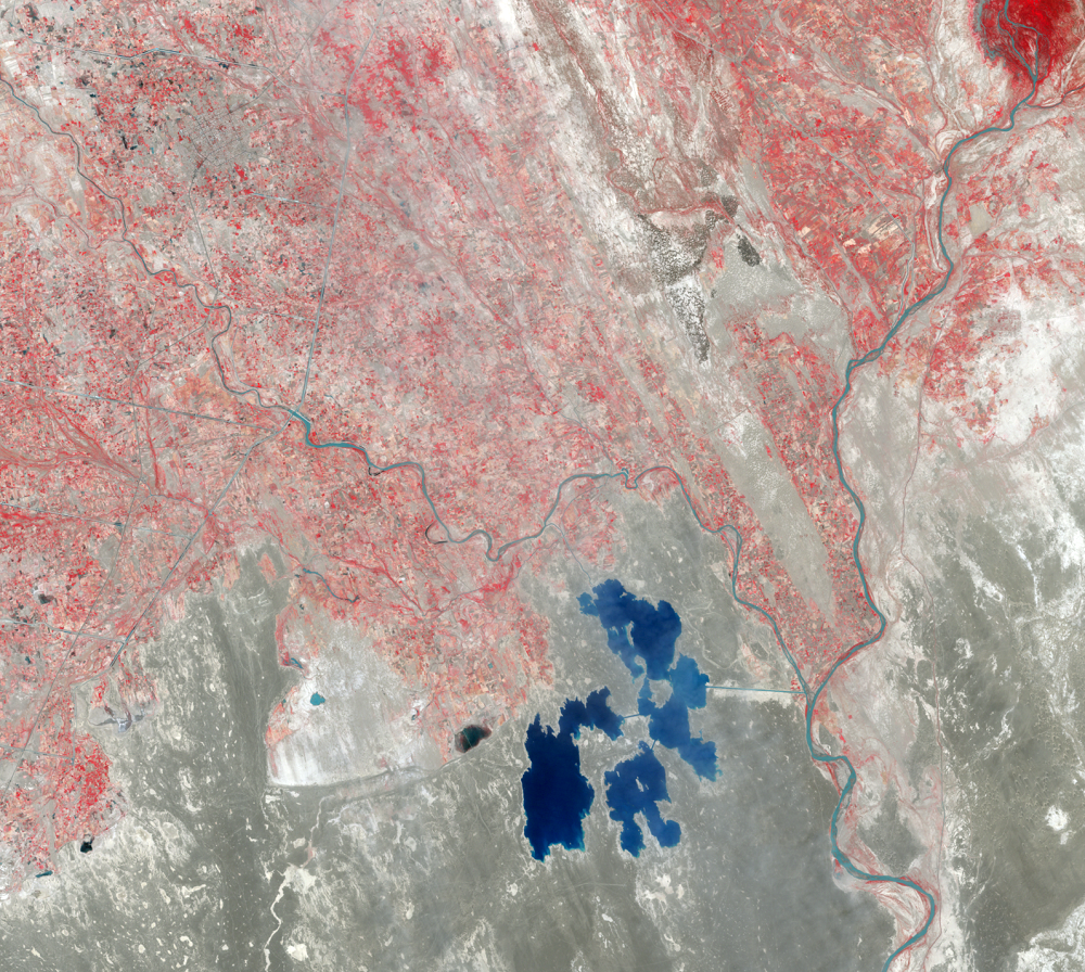 June 20, 1987, Landsat 5 (path/row 157/38,39) — Zabol and Chah-Nimeh reservoirs, Iran