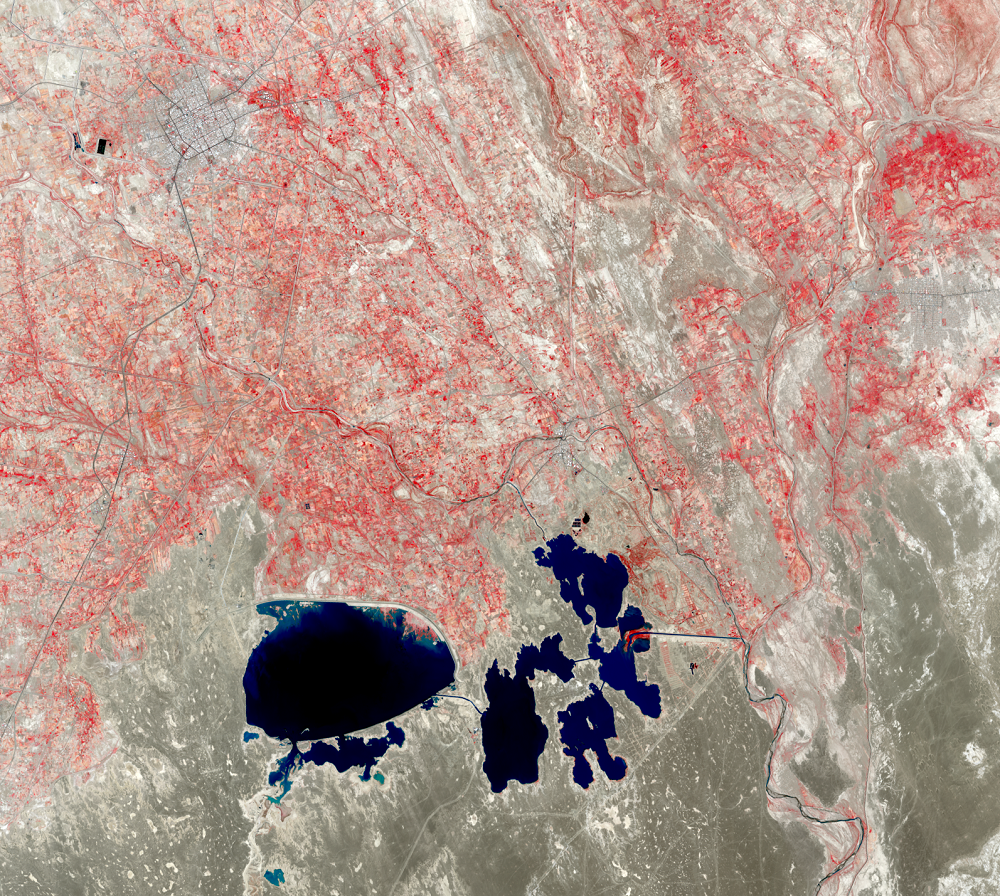 July 13, 2013, Landsat 8 (path/row 157/38,39) — Zabol and Chah-Nimeh reservoirs, Iran