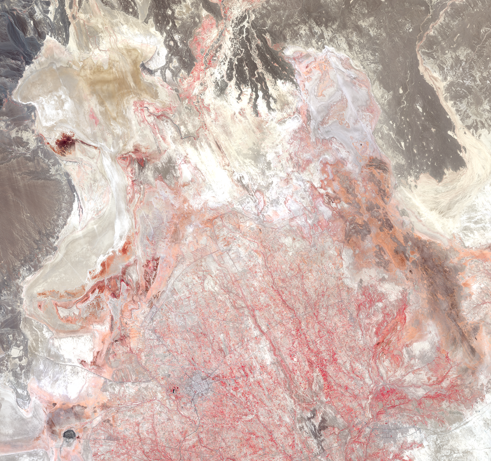 July 3, 2021, Landsat 8 (path/row 157/38,39) — Lake Hamoun, Iran and Afghanistan