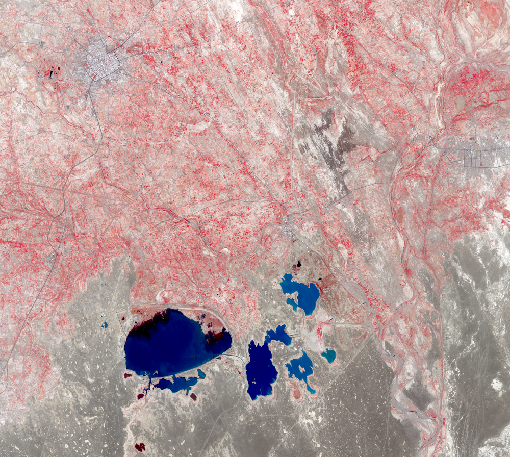 July 3, 2021, Landsat 8 (path/row 157/38,39) — Zabol and Chah-Nimeh reservoirs, Iran