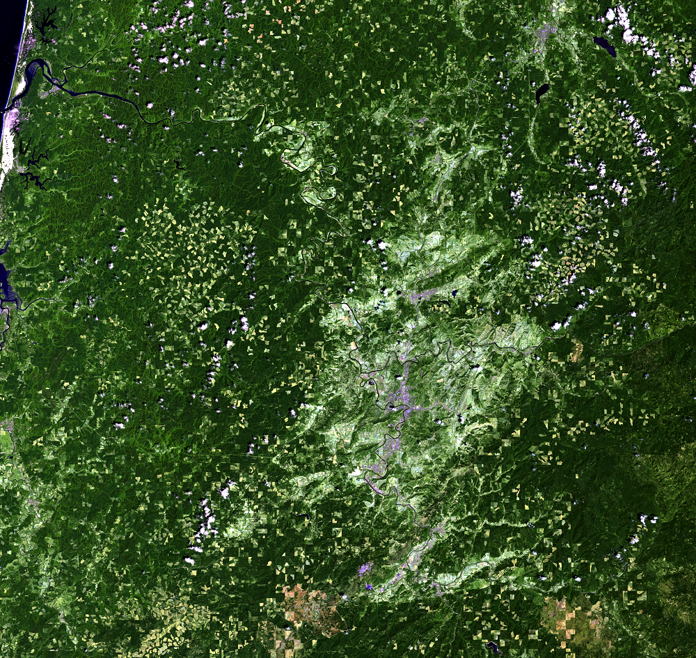 July 1, 2018, Landsat 8 (path/row 46/30) — logging patterns, OR, USA