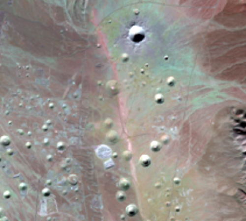 Dec. 19, 2020, Landsat 8 (path/row 40/34) — Yucca Flat, Nevada, USA (bands 7|5|4)