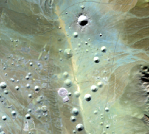 Dec. 19, 2020, Landsat 8 (path/row 40/34) — Yucca Flat, Nevada, USA (bands 7|6|5)
