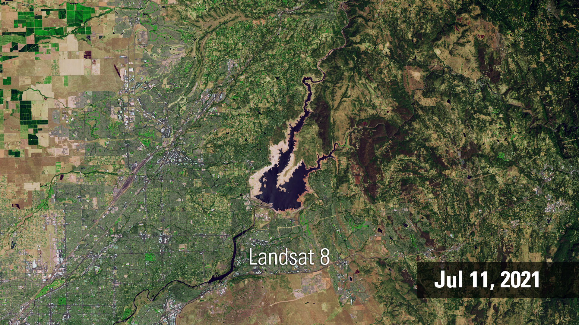 Color Landsat image of California reservoir in 2021