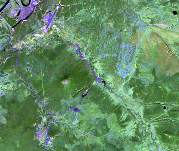 Aug. 27, 1999, Landsat 7 (path/row 122/12) — Batagaika Crater, Russia