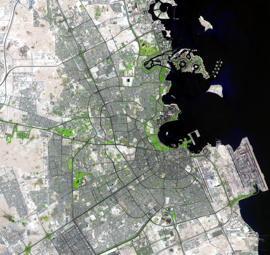 Sep. 15, 2021, Landsat 8 (path/row 163/42) — urban growth of Doha, Qatar