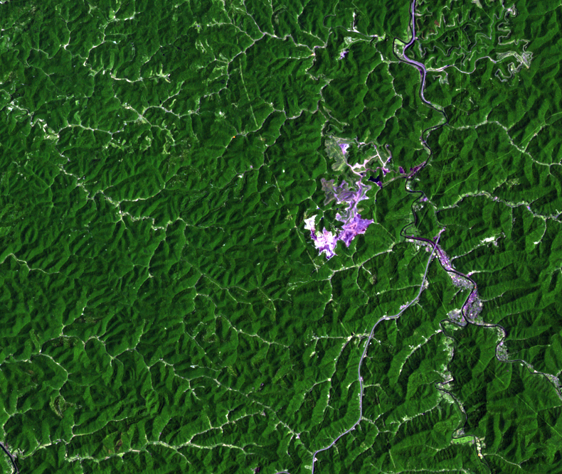 June 19, 1986, Landsat 5 (path/row 18/34) — Mountaintop mining, West Virginia, USA