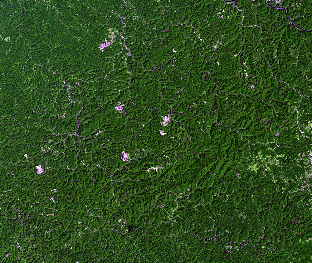 Aug. 27, 1988, Landsat 5 (path/row 18/34) — Mountaintop mining, West Virginia, USA