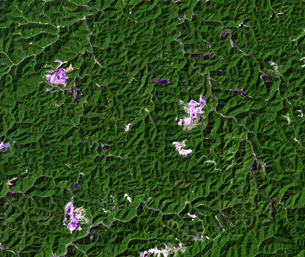 Aug. 27, 1988, Landsat 5 (path/row 18/34) — Mining reclamation, West Virginia, USA