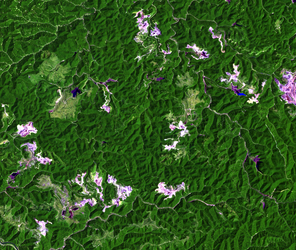 July 17, 2008, Landsat 5 (path/row 18/34) — Mining reclamation, West Virginia, USA