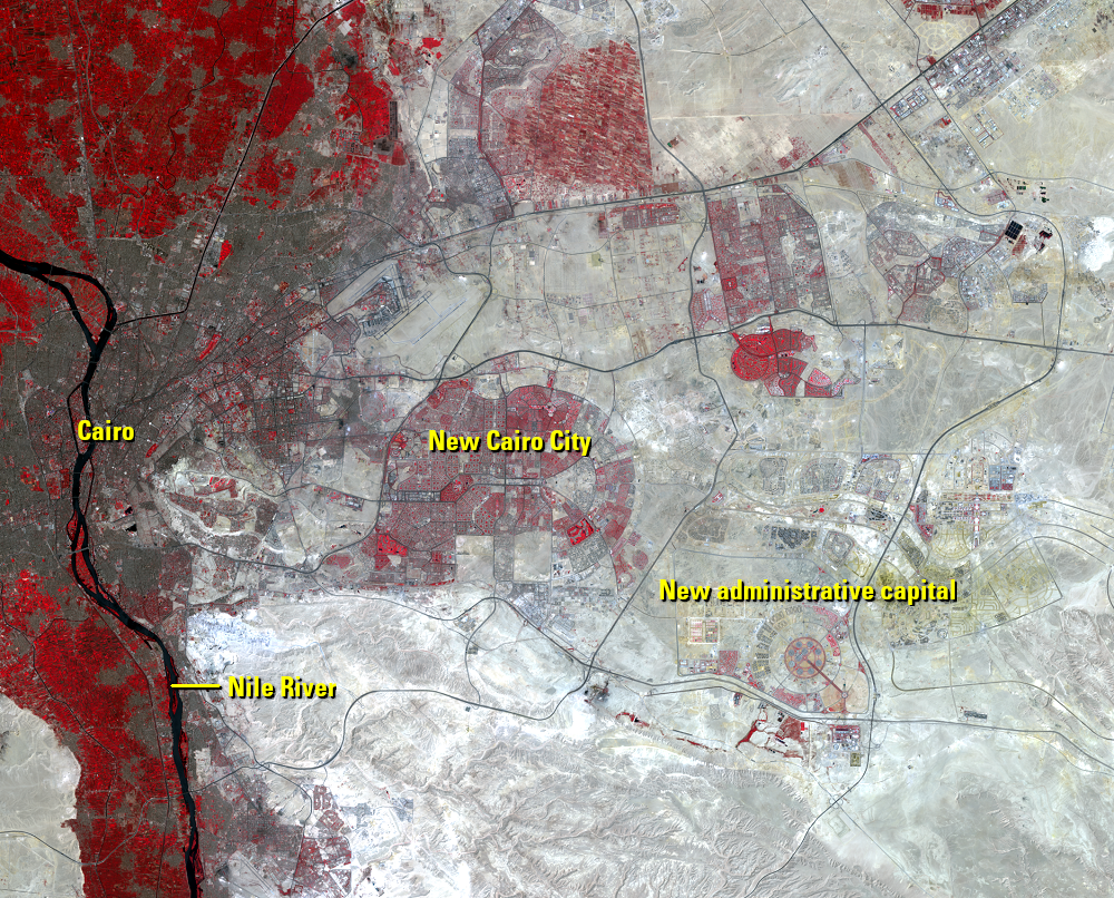 Aug. 16 and 25, 2021, Landsat 8 (path/row 176,177/39) — New development east of Cairo, Egypt