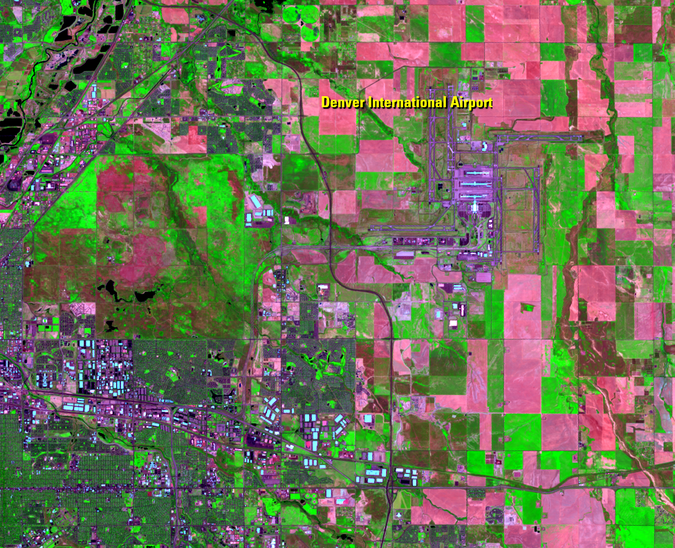 June 12, 2021, Landsat 8 (path/row 33/32) — Denver International Airport, CO, USA