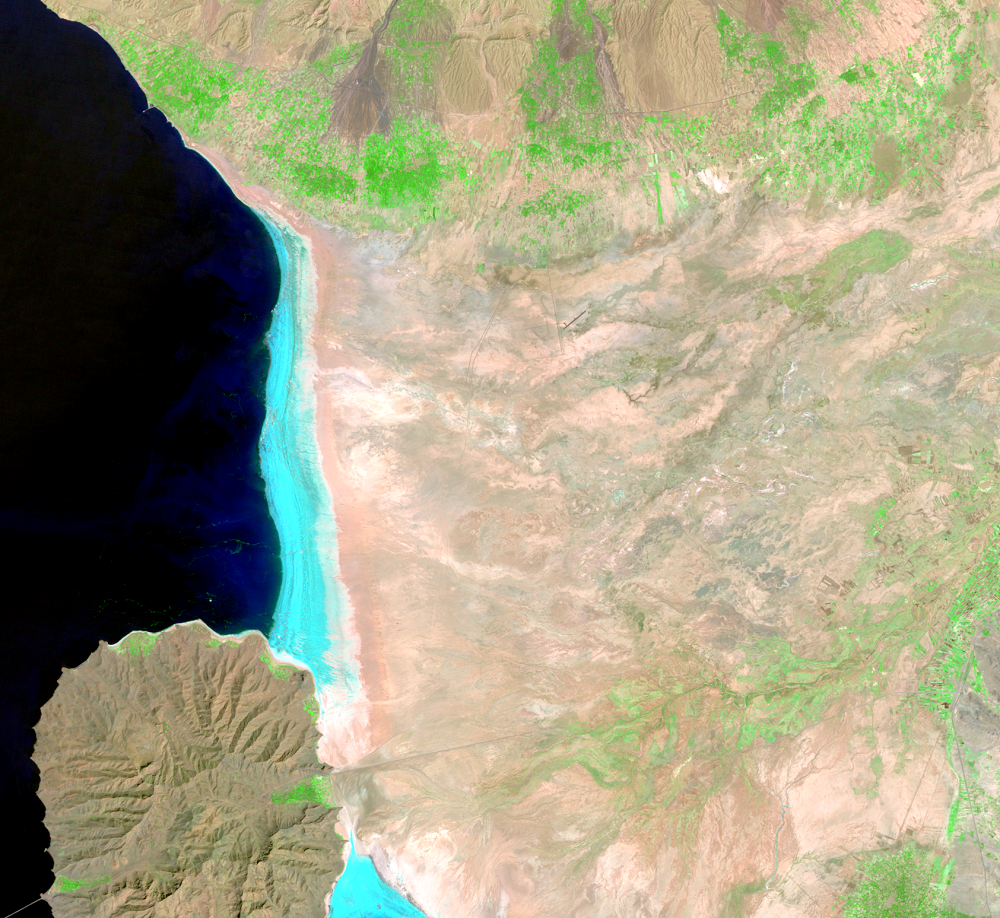 Aug. 18, 27, 1984, Landsat 5 (path/row 168,169/33,34) — northeastern shore of Lake Urmia, Iran