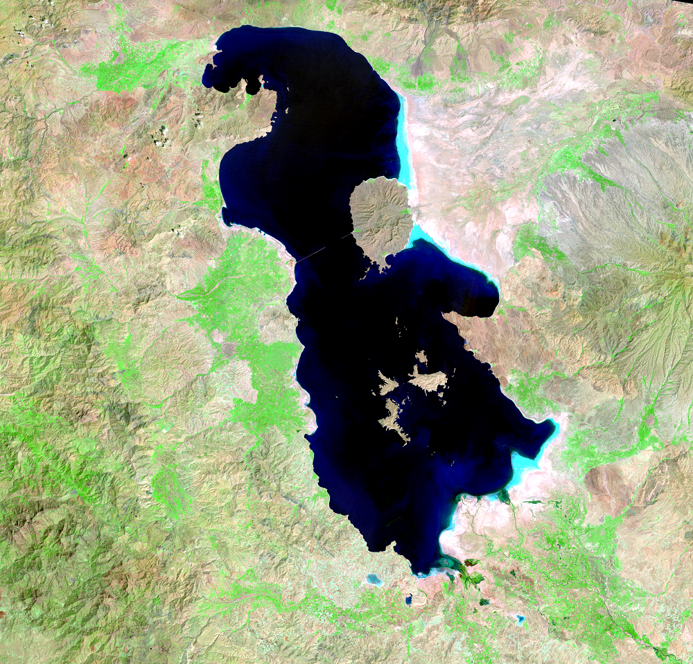 Aug. 18, 27, 1984, Landsat 5 (path/row 168,169/33,34) — Lake Urmia, Iran
