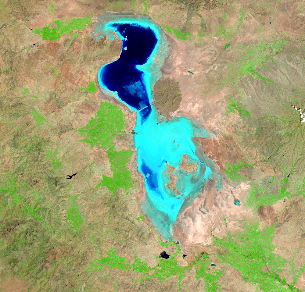 Aug. 5, 14, 2014, Landsat 8 (path/row 168,169/33,34) — Lake Urmia, Iran