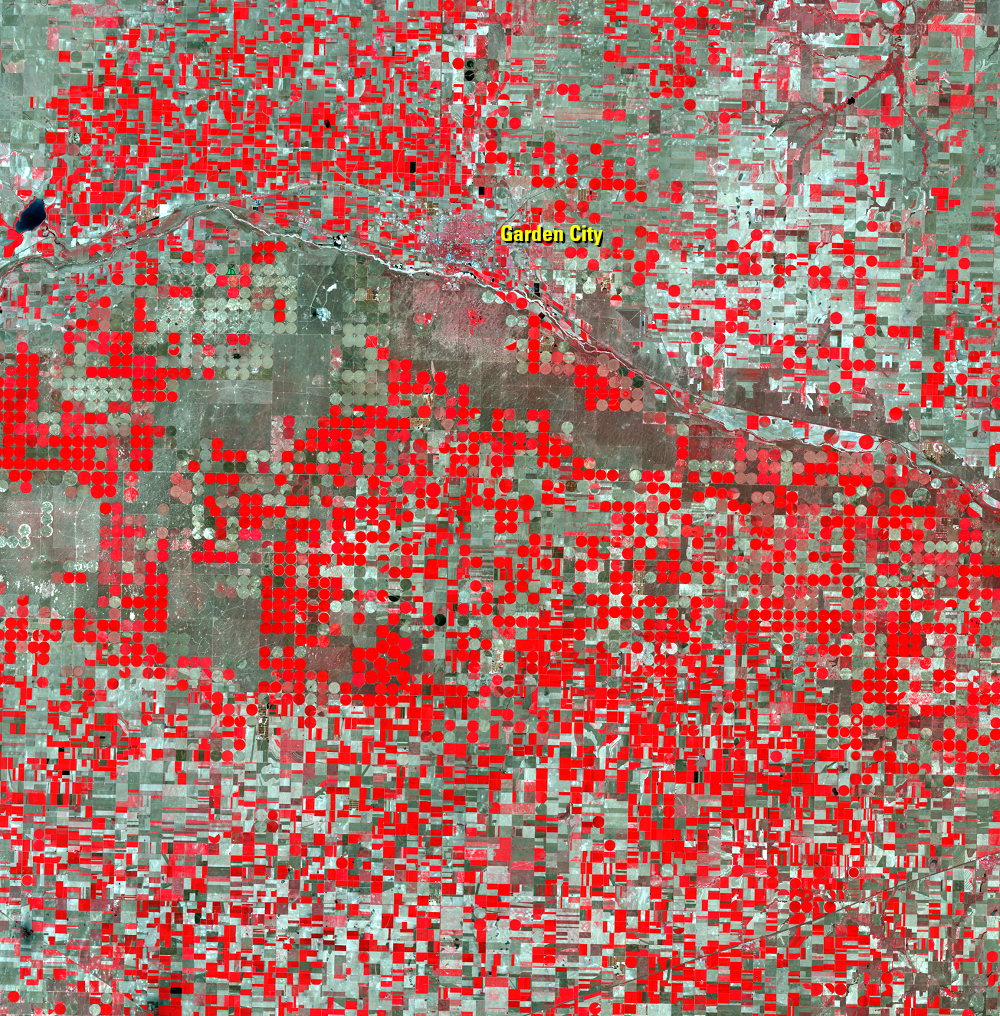 Aug. 15, 1988, Landsat 5 (path/row 30/34) — Center-pivot irrigation near Garden City, Kansas, USA