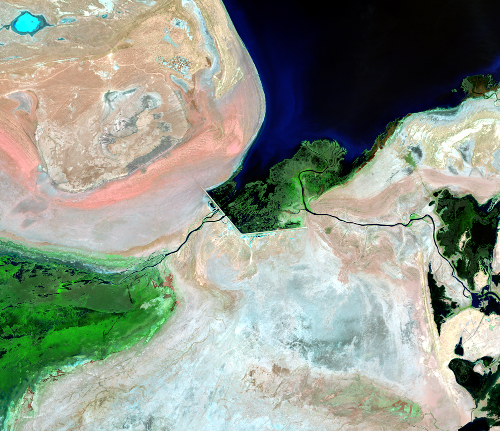 May 12, June 20, 22, 29, 2021, Landsat 8 (path/row 160–162/27–30) — Kok-Aral Dam