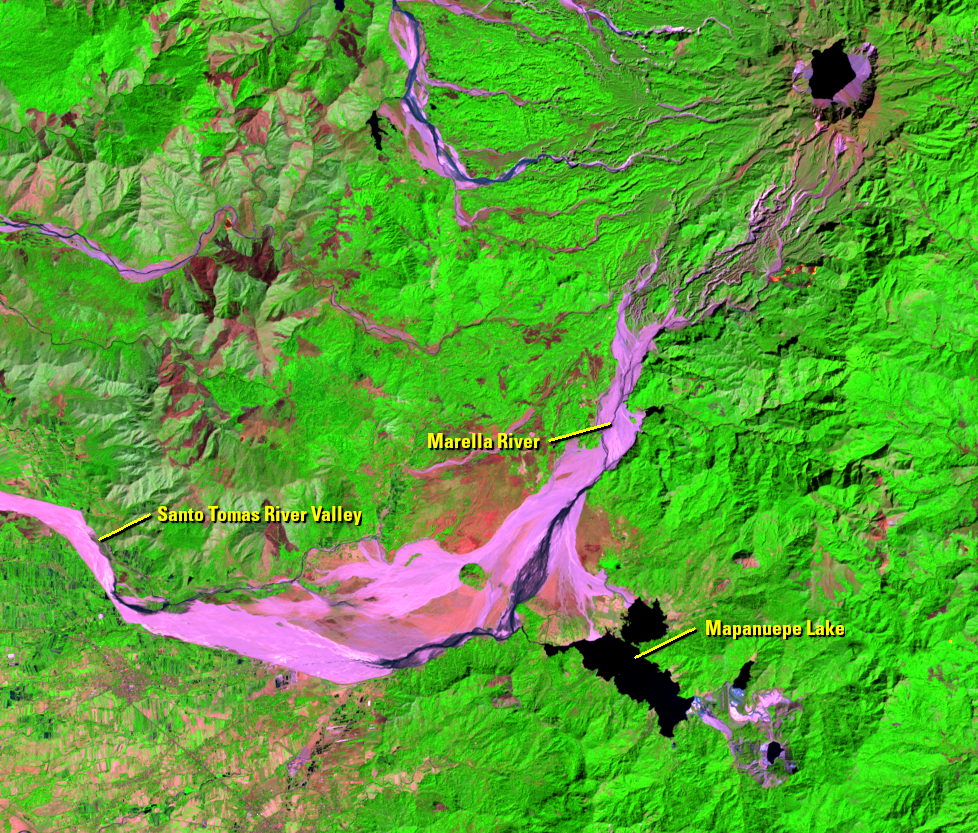 Feb. 13, 2016, Landsat 8 (path/row 116/50) — formation of Mapanuepe Lake, Philippines