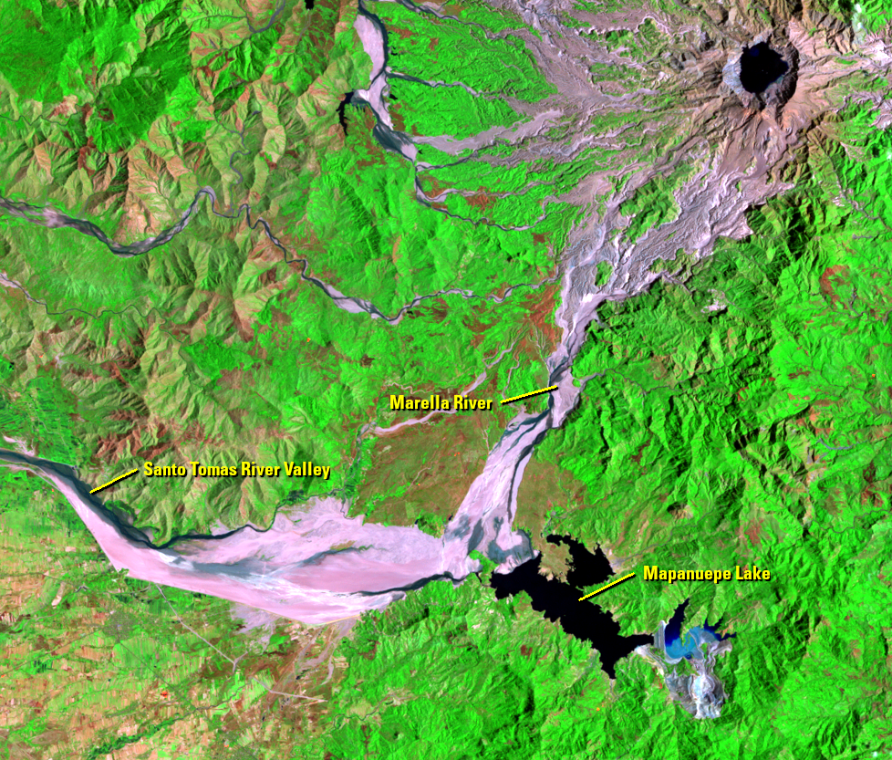Mar. 25, 1996, Landsat 5 (path/row 116/50) — formation of Mapanuepe Lake, Philippines