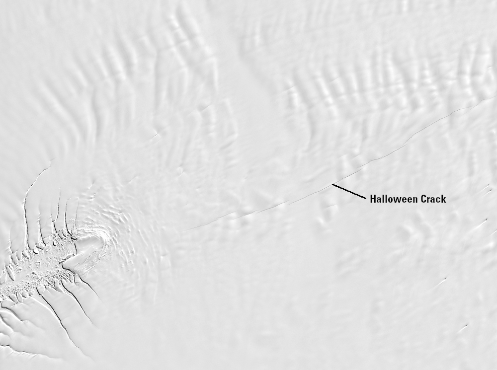 Oct. 31, 2016, Landsat 8 (path/row 183/114) — Halloween Crack, Brunt Ice Shelf, Antarctica