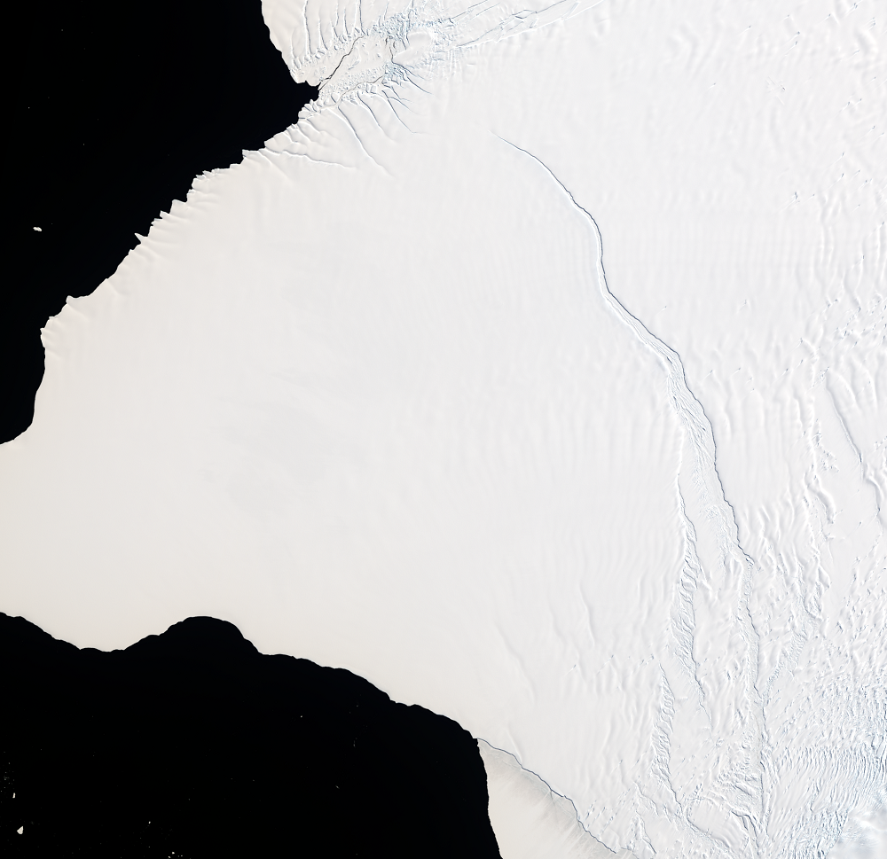 Jan. 7, 2021, Landsat 8 (path/row 182/114) — Chasm 1, Brunt Ice Shelf, Antarctica