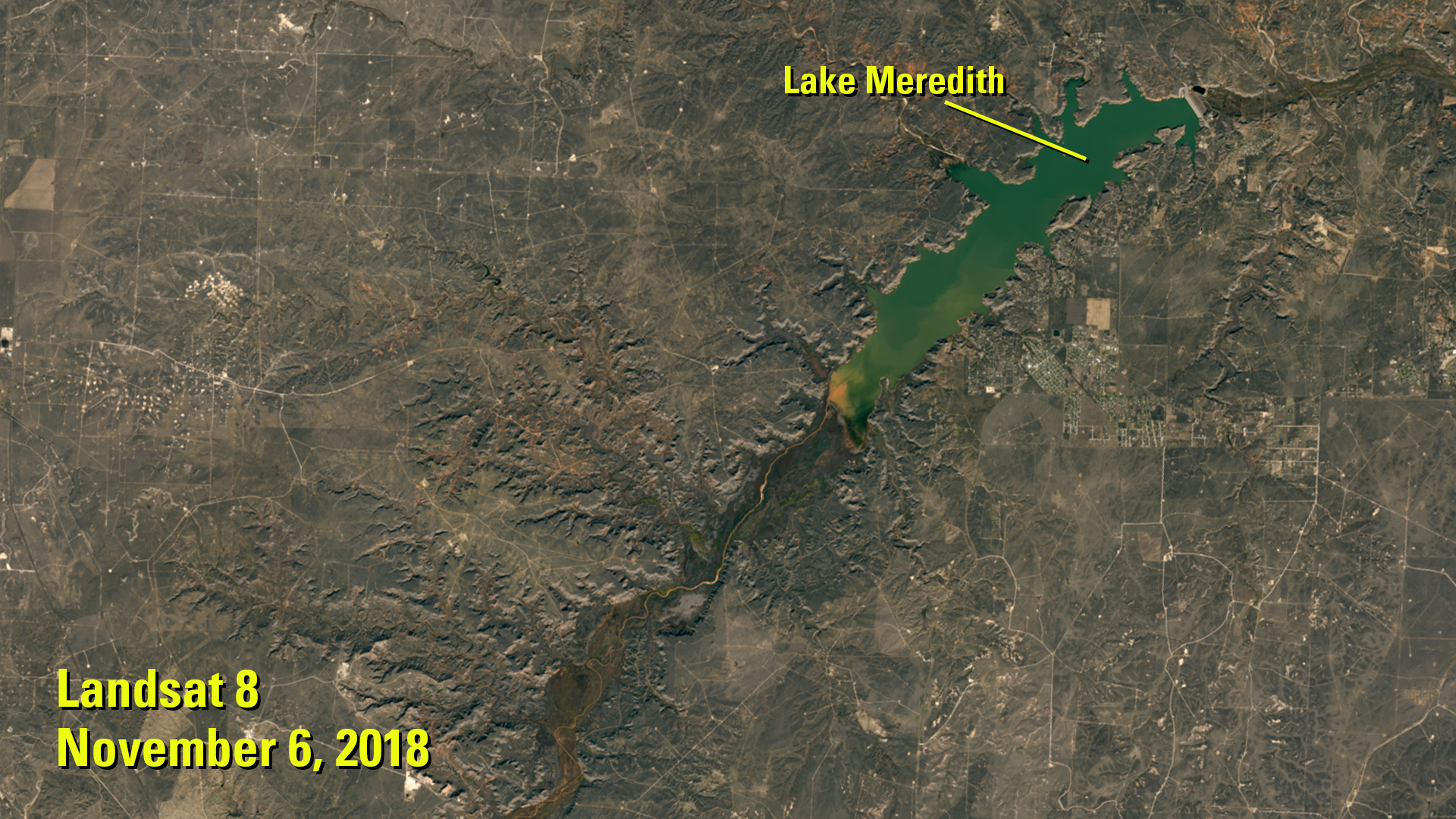 Landsat image of Lake Meredith from November 2018