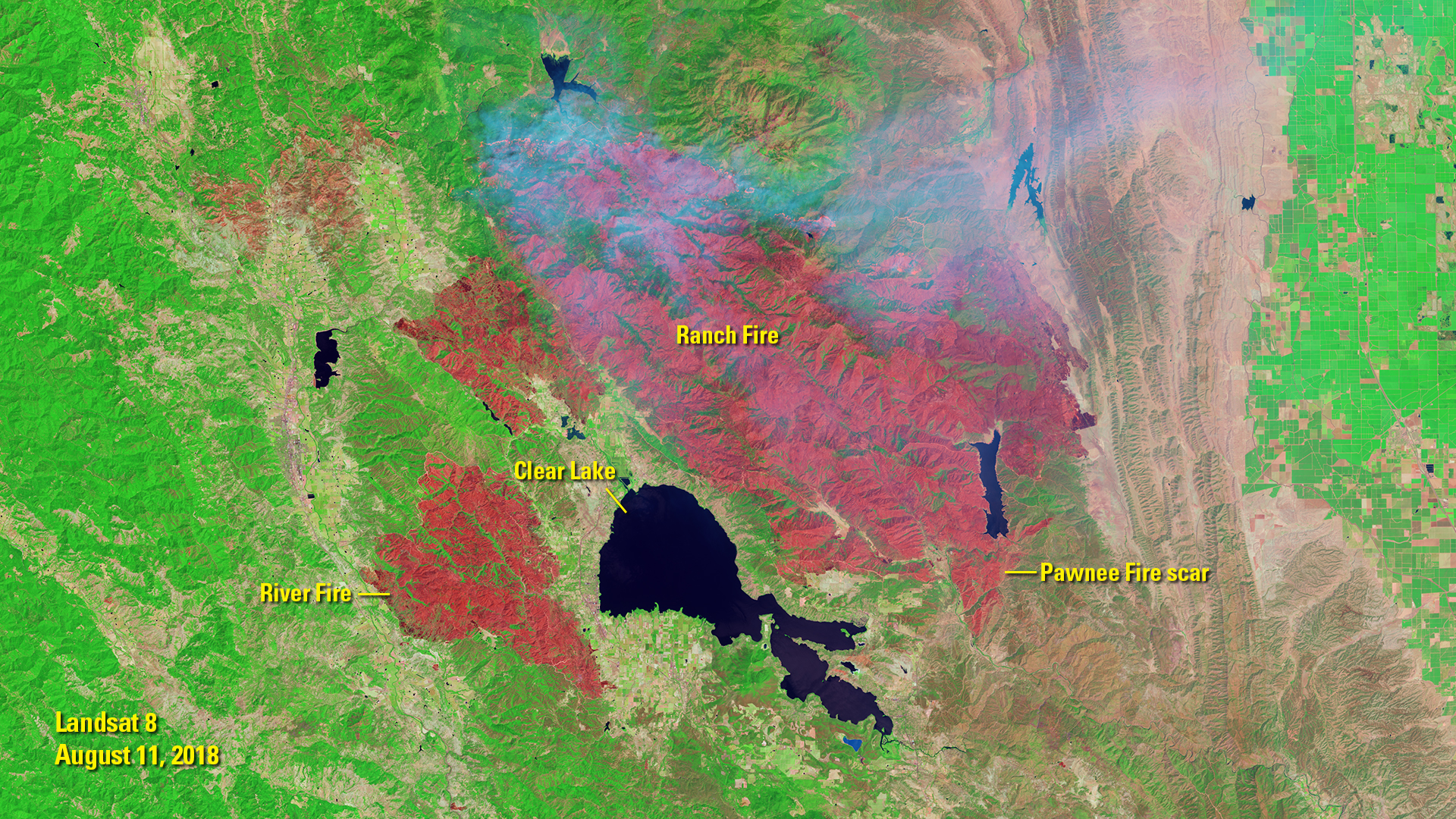 Landsat satellite image captured after the spread of the Mendicino Fire
