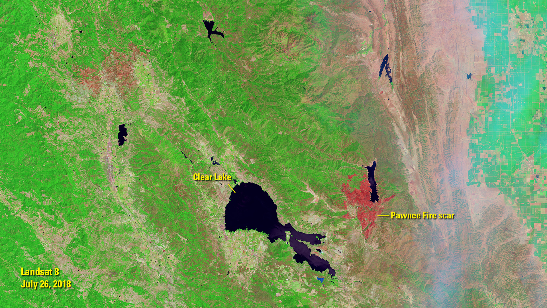 Landsat satellite image captured before the spread of the Mendicino Fire