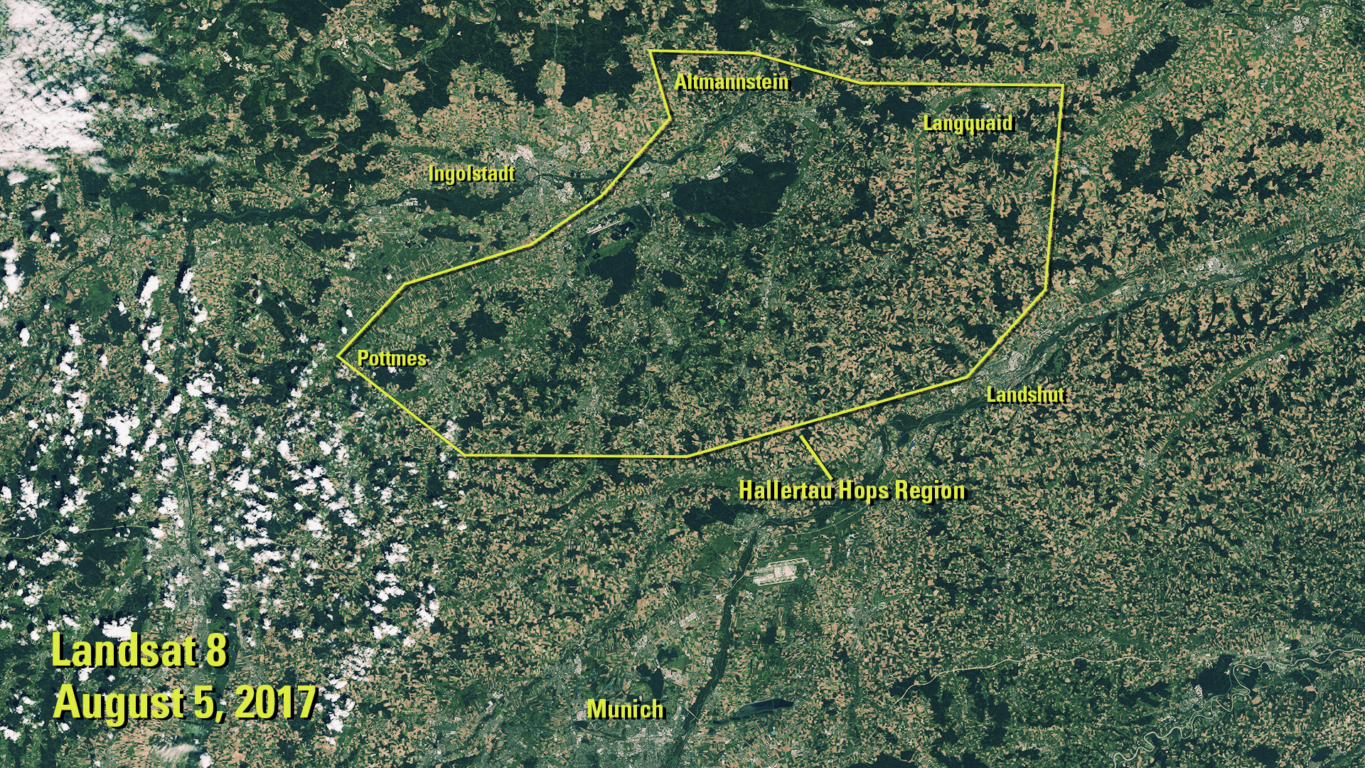 Landsat image of Hallertau region in Germany