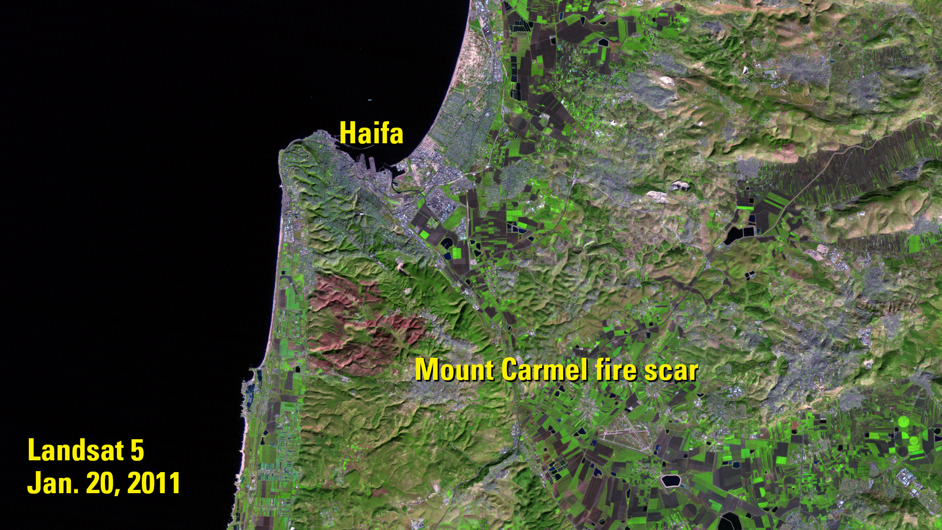 Landsat 5 image of Mount Carmel fire from January 20, 2011