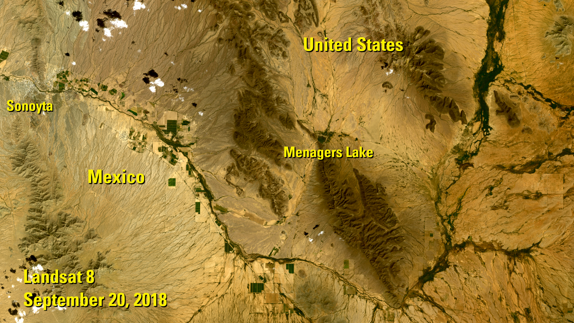 Landsat image of Menagers Dam area before Hurricane Rosa