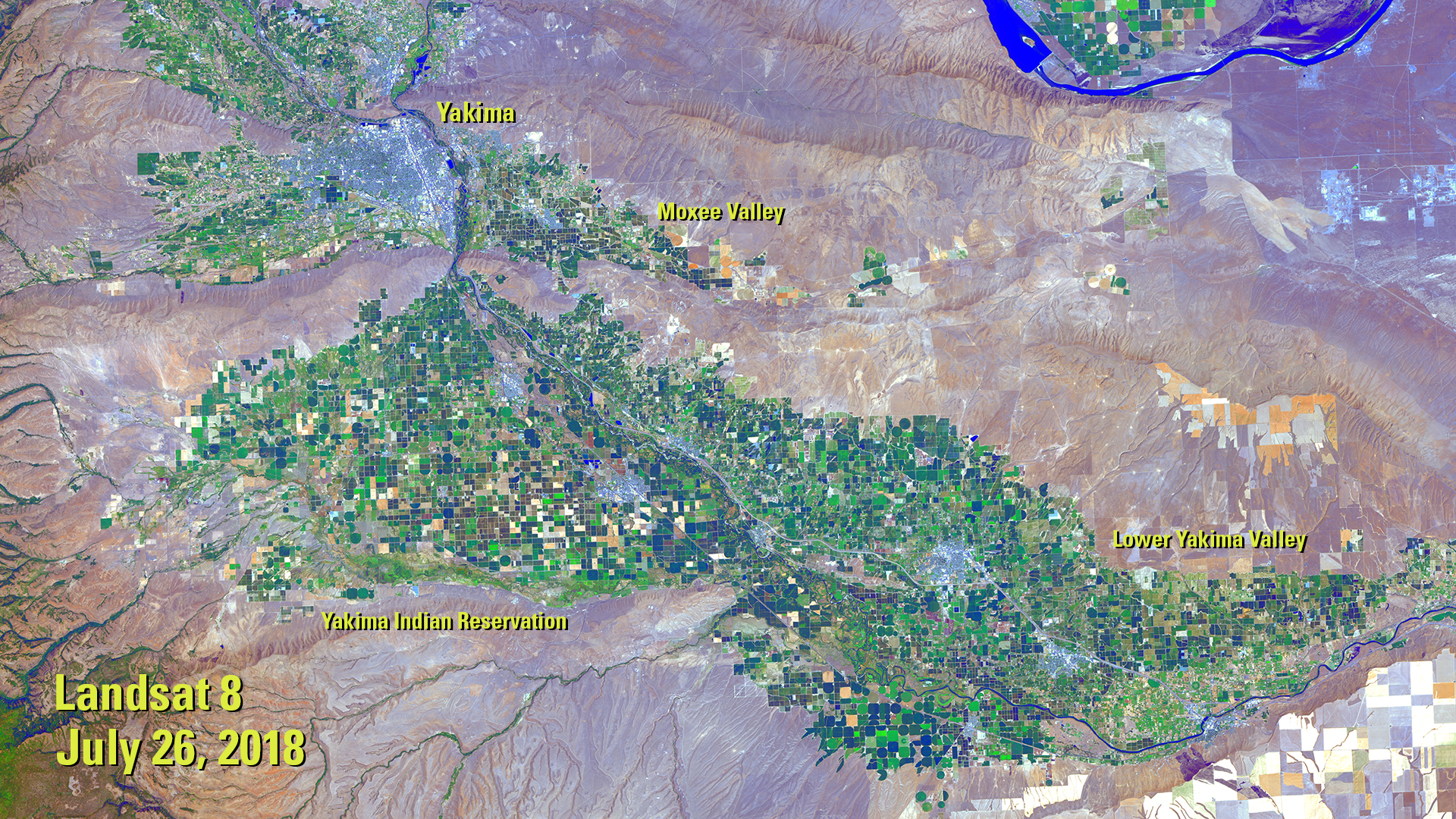 Landsat image of Yakima, Washington region