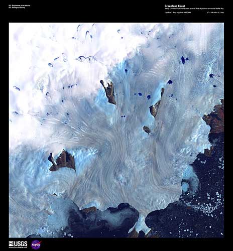 Whites and blues showing a part of the coast of Greenland