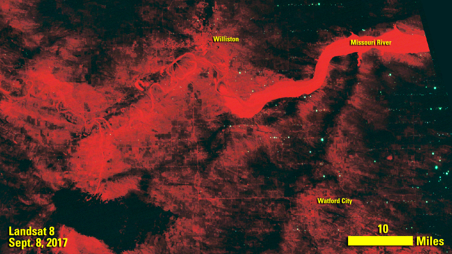 Infrared Landsat image of North Dakota